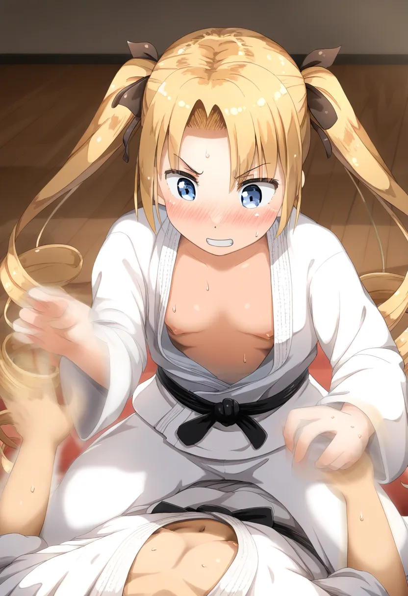 柔道中に乳首チラリする金髪ツインテ女子