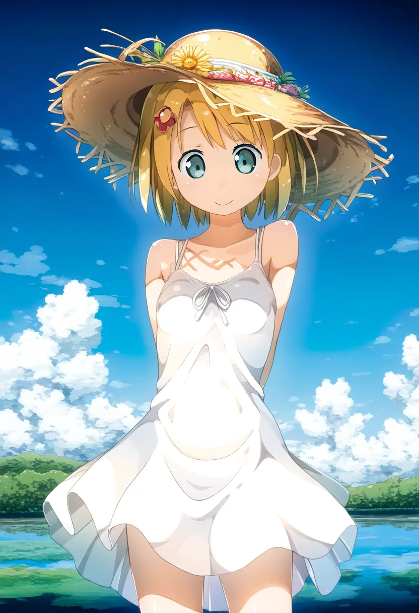 湖ではしゃぐ可愛らしい金髪の女の子