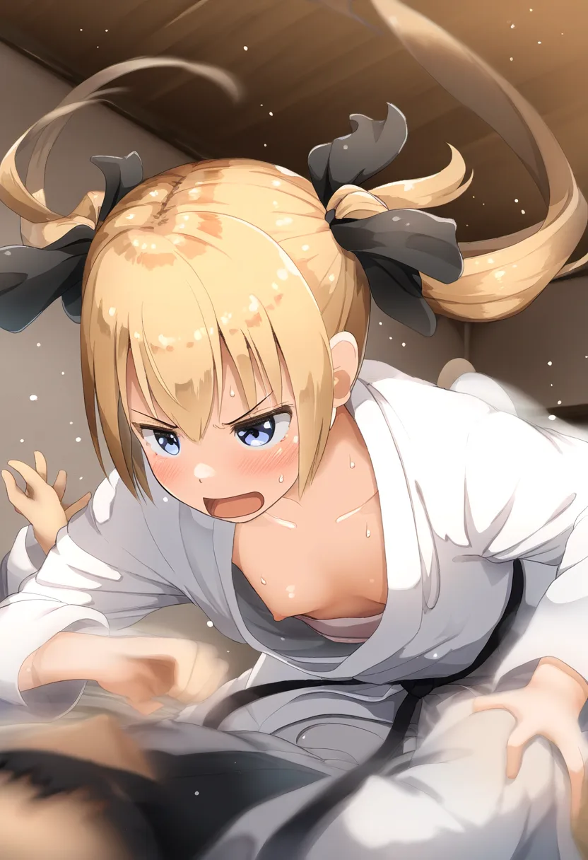金髪のツインテール女子と柔道中におっぱいチラリ
