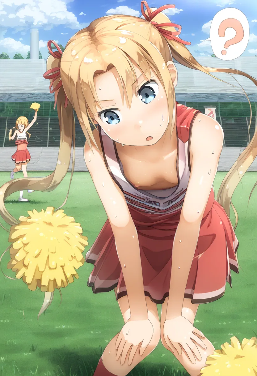 金髪ツインテ女子チアリーダーは乳見えてる