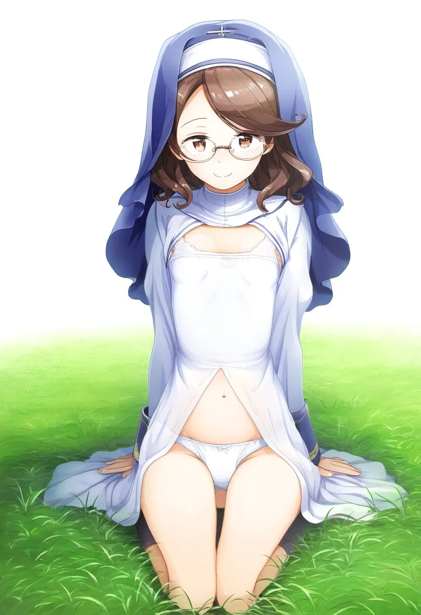 シスターさんが自然の中で微笑む