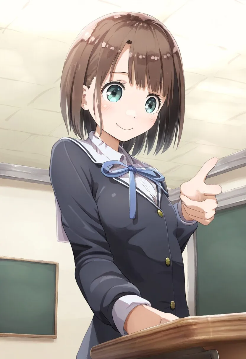 ショートボブな茶髪の女子が教室ではしゃぐ