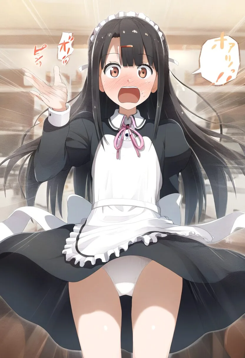 パンチラする黒髪女子メイド