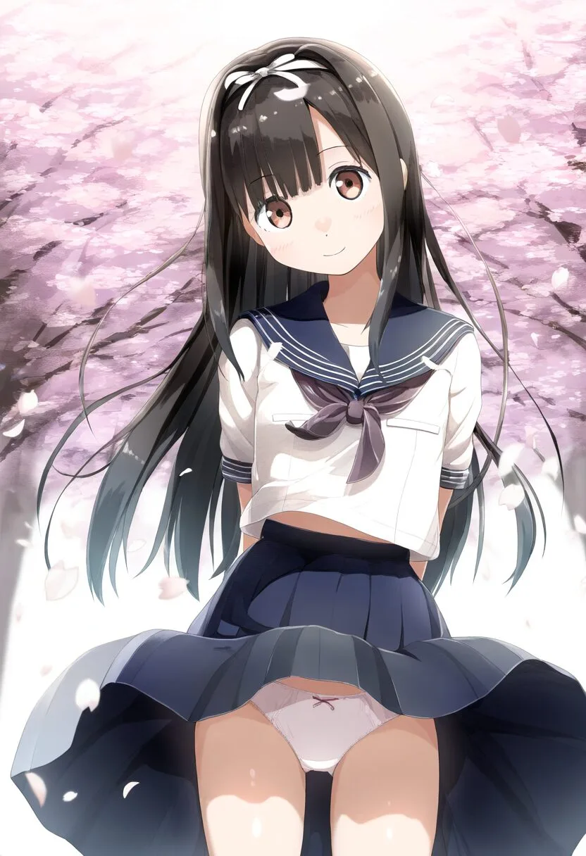 黒髪が綺麗な女子はパンチラに気づかない
