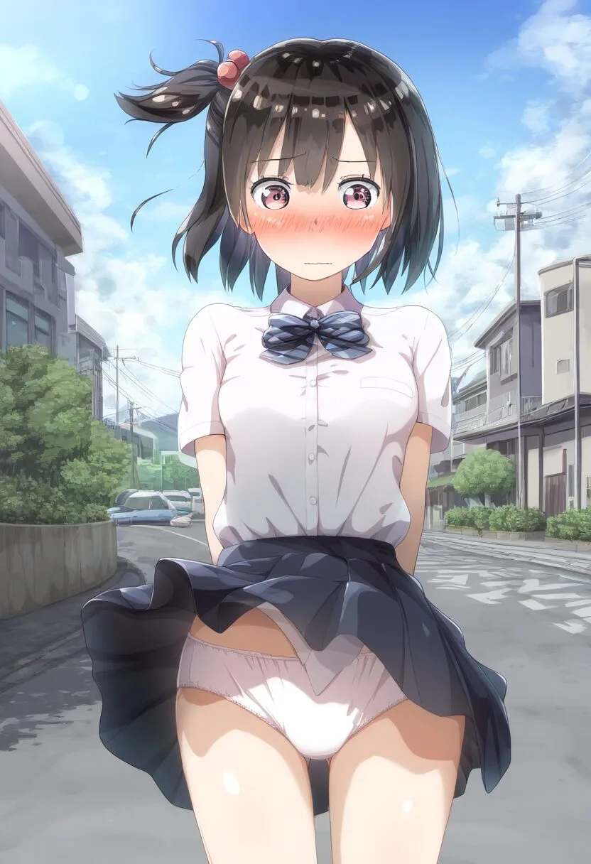 サイドテールな彼女はパンツ見えて恥ずかしい