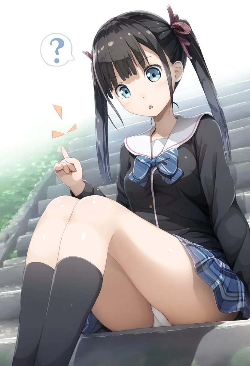 パンツまる見せ黒髪ツインテ女子