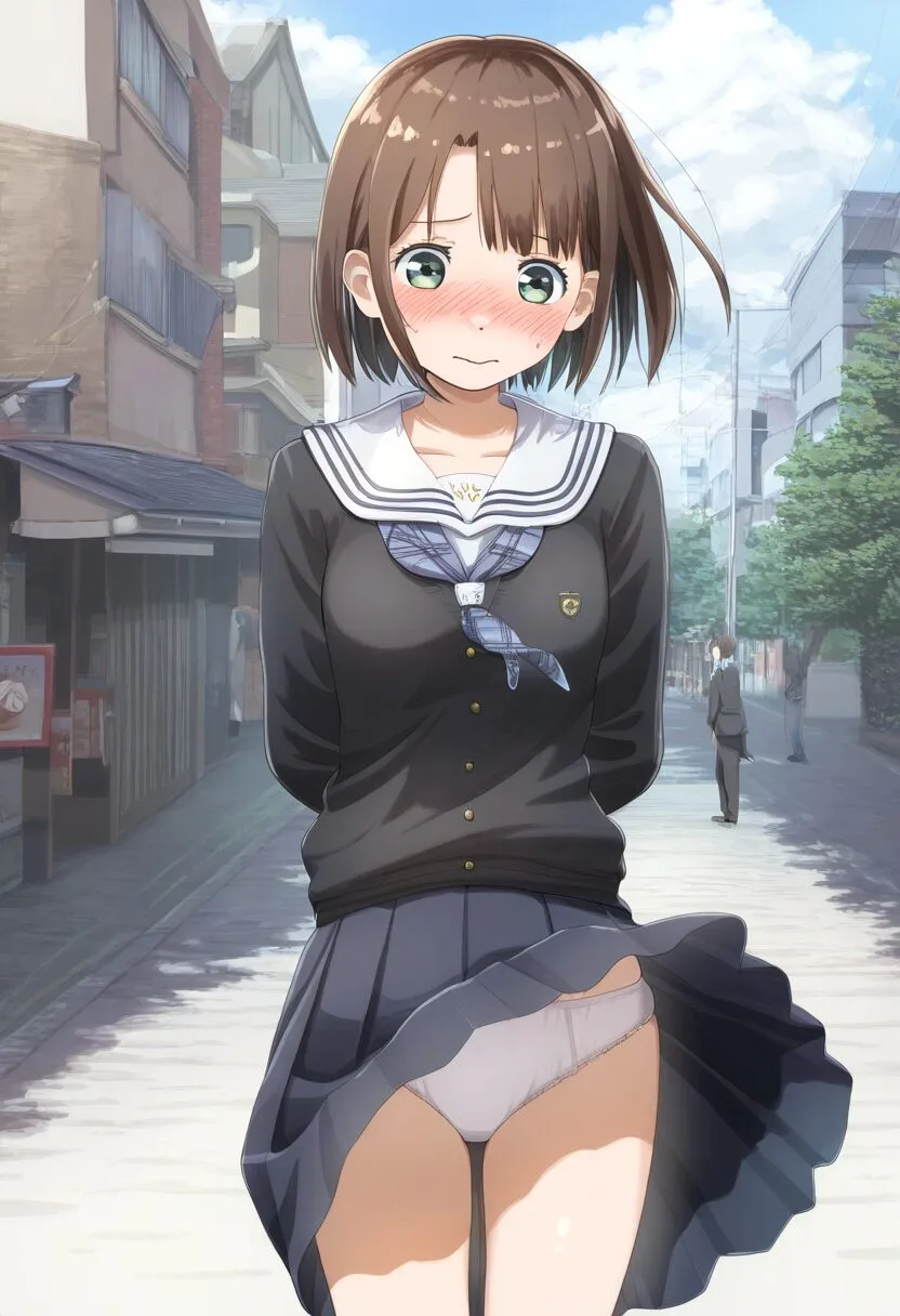 パンツが見えてしまったショートボブな茶髪の女の子