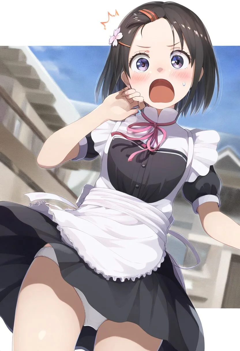 ぱっつん黒髪の女の子が外で呼び込み中にパンチラ