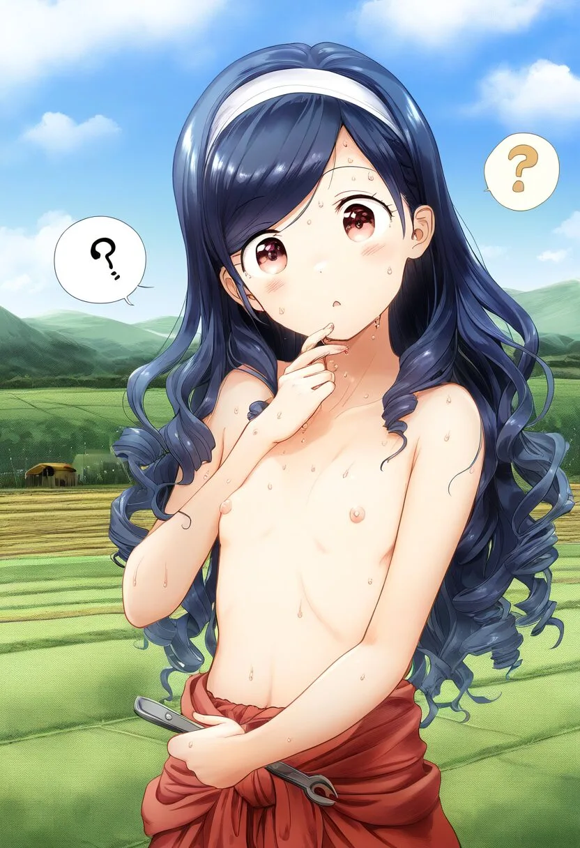 おっぱい丸出しで仕事するヘアバンドが可愛い女子