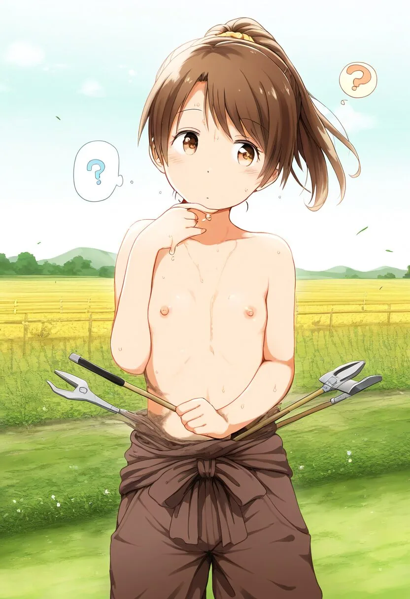 暑いのでトップレスで作業する幼馴染系女子