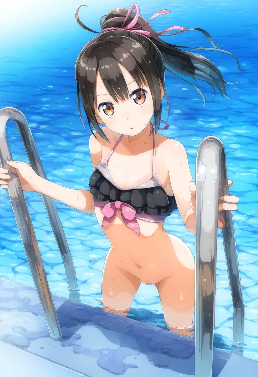したが脱げているのに気づかない長いポニテが可愛い女子