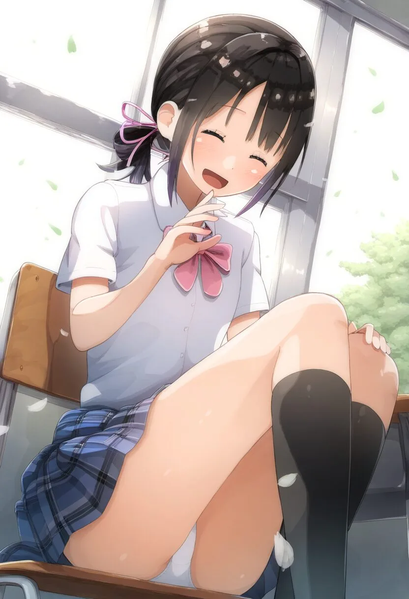 ポニテな彼女はパンツ見えちゃってる