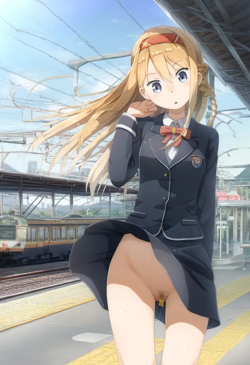 スカート捲れたらノーパンだった金髪の女の子