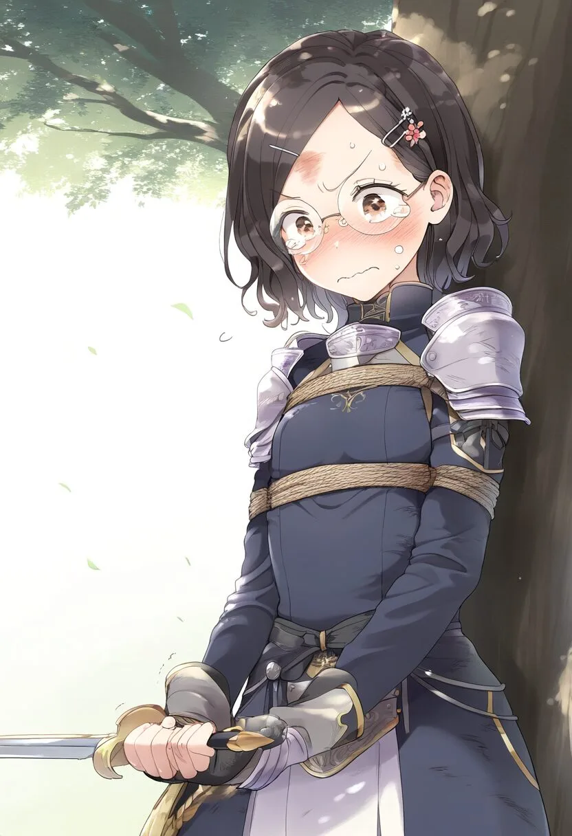 メガネ女子は木に縛り付けられている