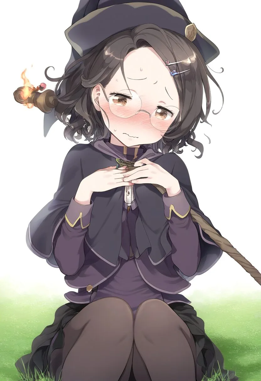 恥ずかしがるメガネの女の子は魔法使い