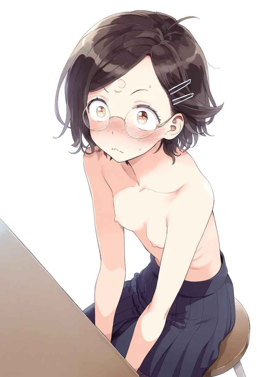 メガネの女の子はおっぱい丸見えで健康診断