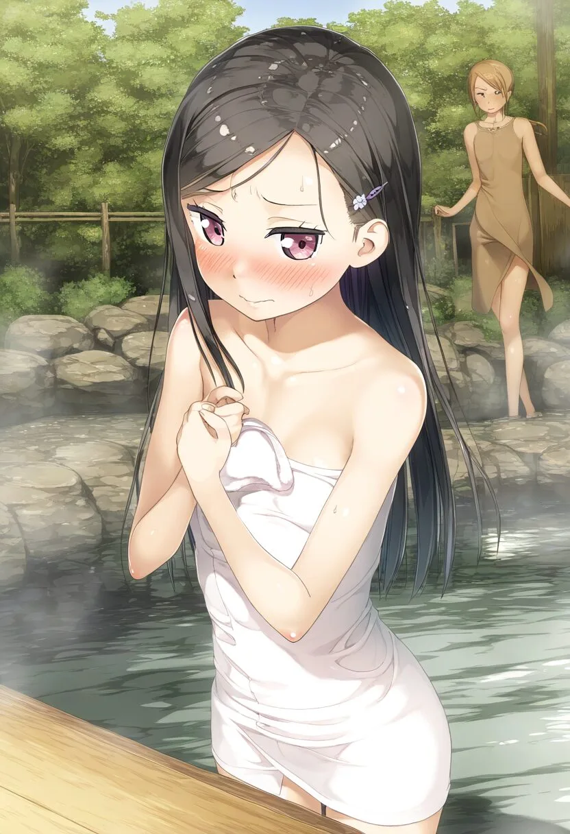 タオルを巻き巻きした吊り目黒髪のお嬢