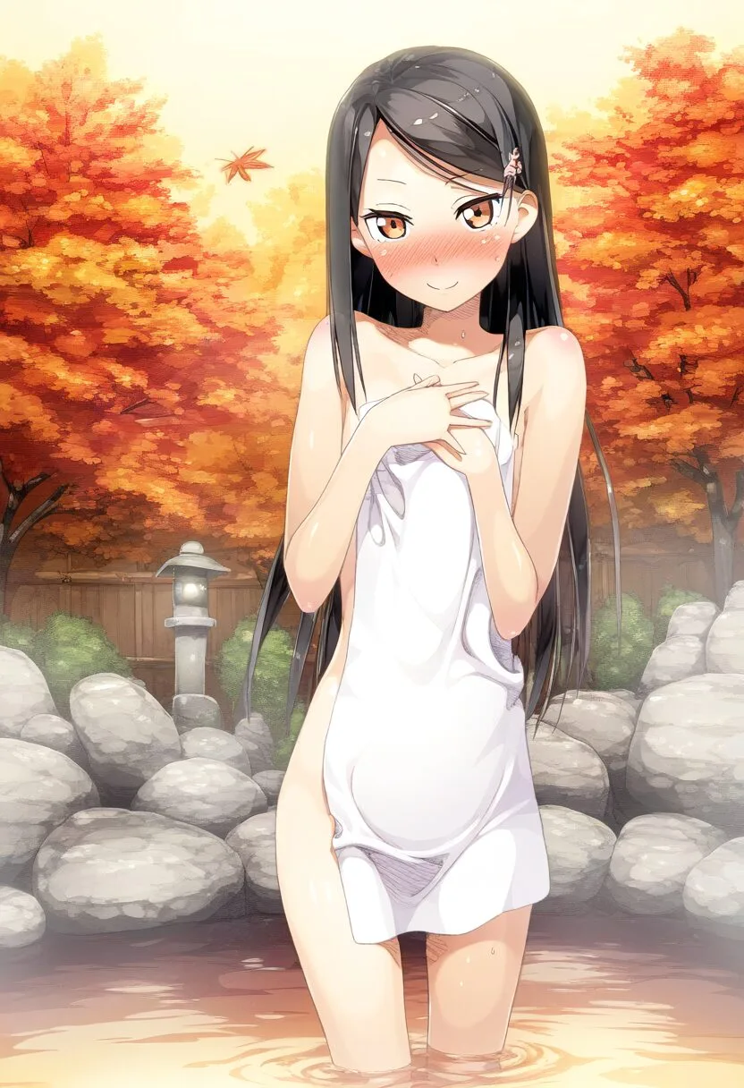黒髪のお嬢様が温泉にいた