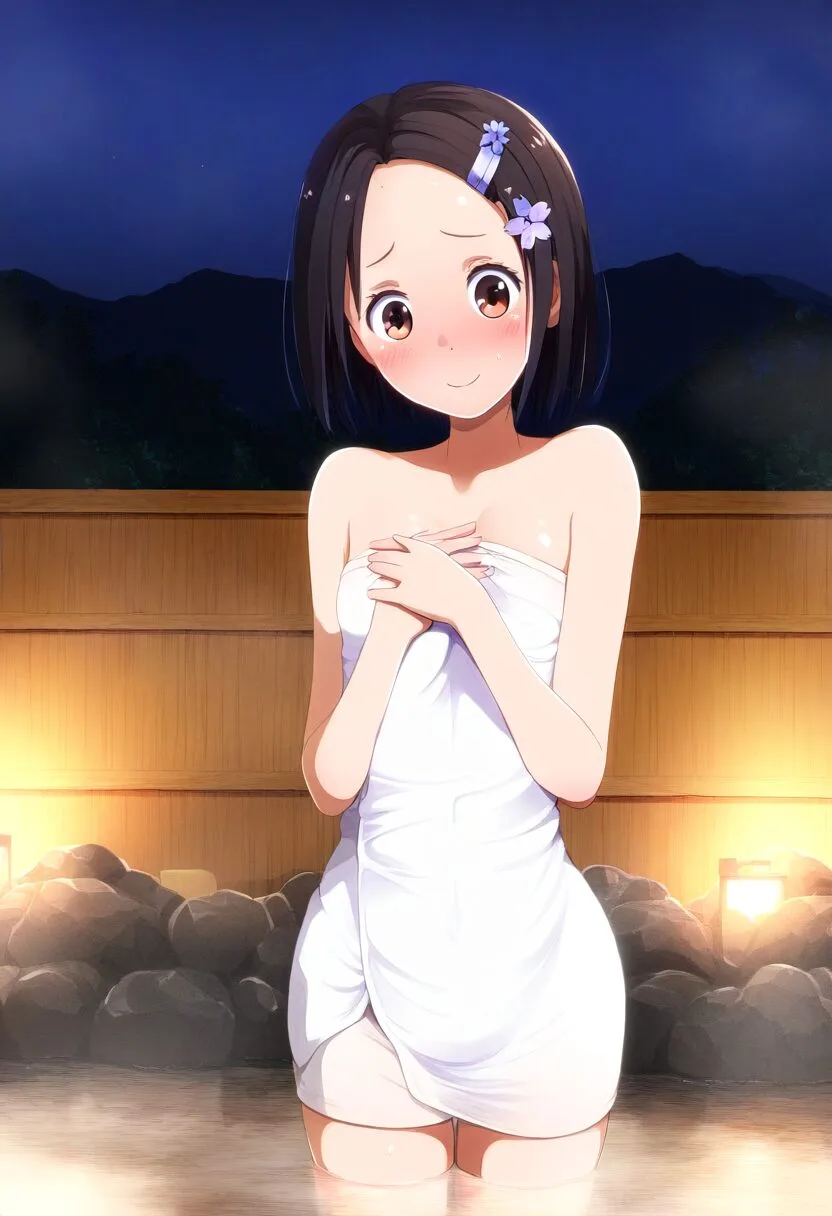 ぱっつん黒髪委員長はタオルで肝心な箇所を隠す