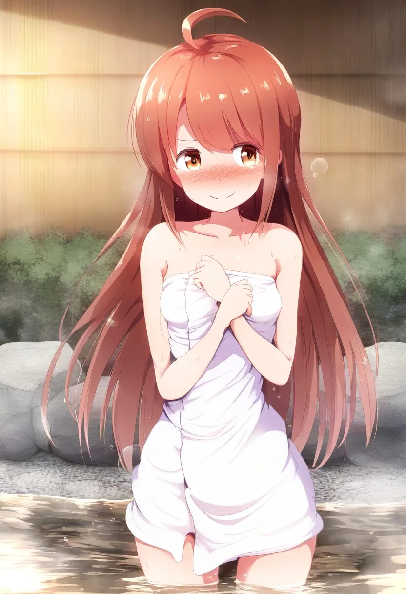 可愛らしいお姉さんはタオルで肝心な箇所を隠す