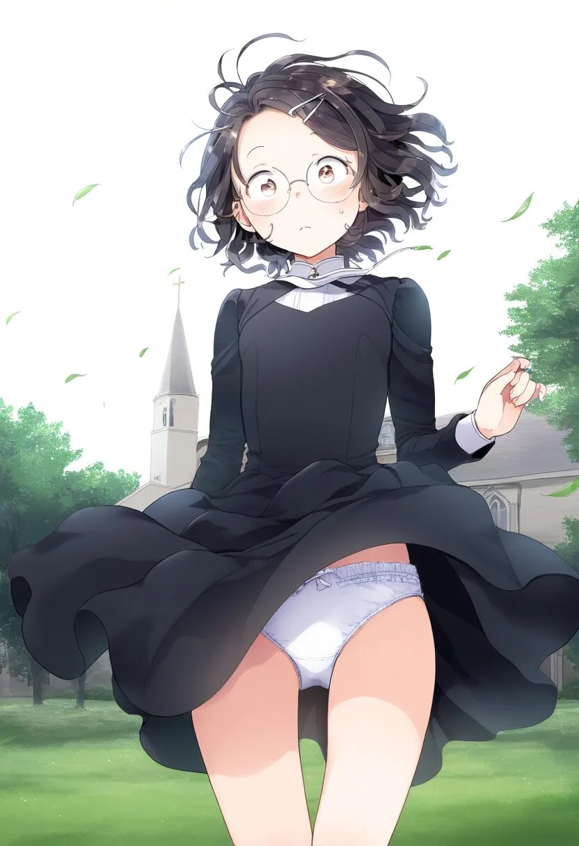 シスターのメガネ女子のパンチラ