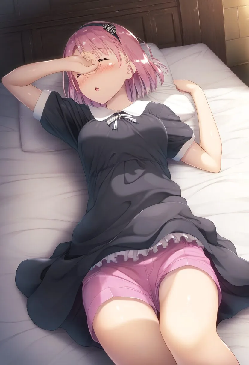 シスターのピンクなショートヘア女の子はいけないことをしている