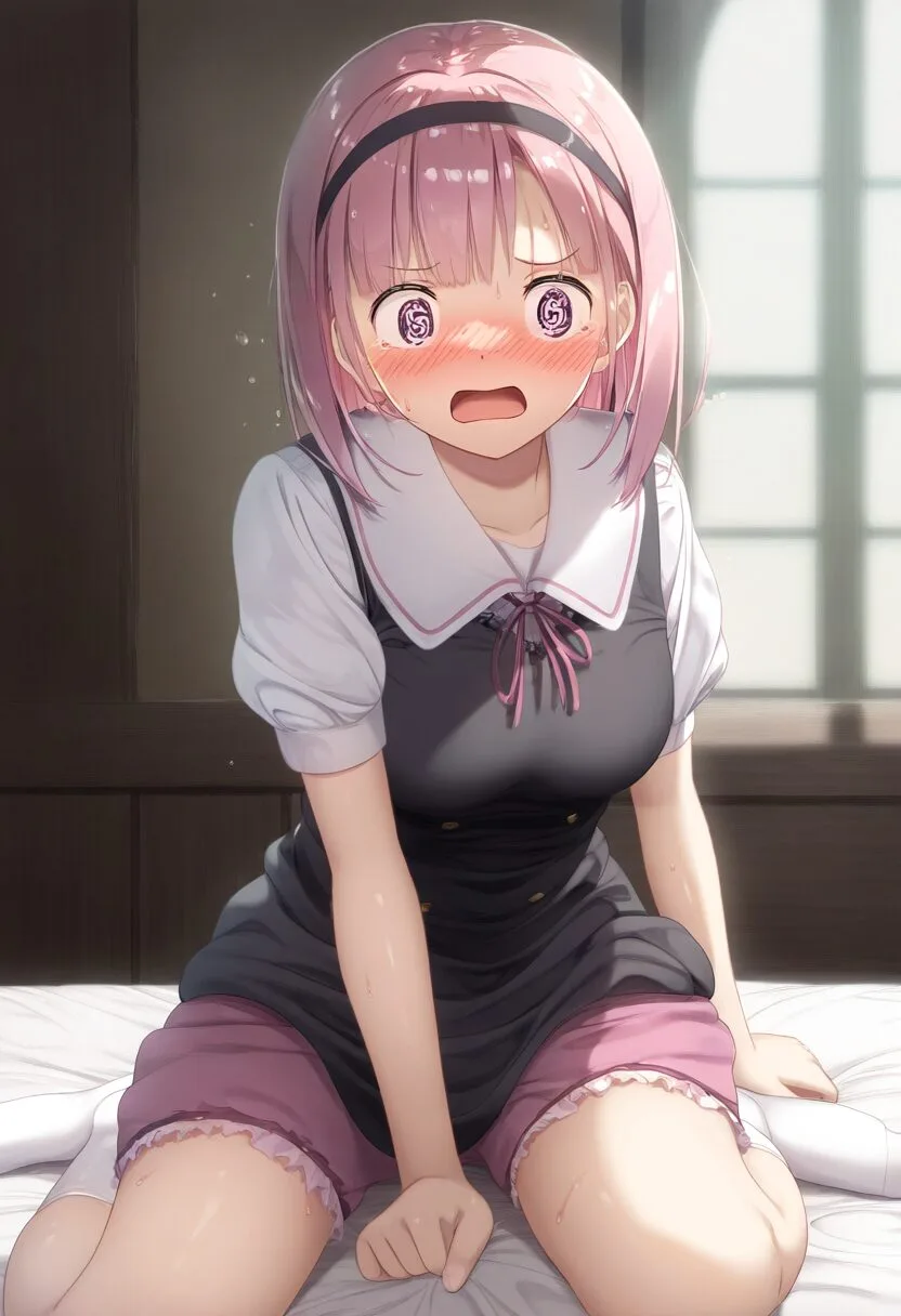 ピンクなショートヘア女の子はおなバレしちゃった