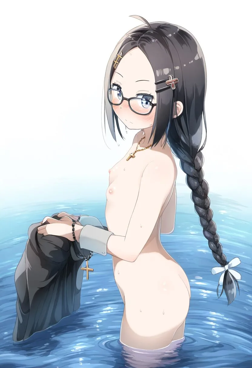 水浴びする眼鏡ガール