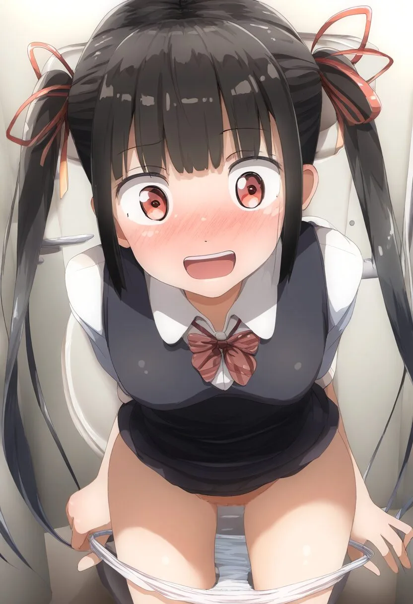 黒髪のツインテール女子はパンツをおろし中