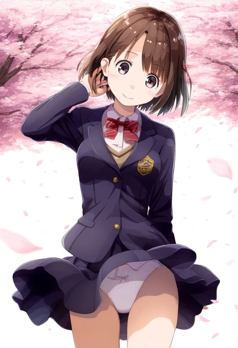 ショートボブな茶髪の女の子は桜の樹の下でパンチラ