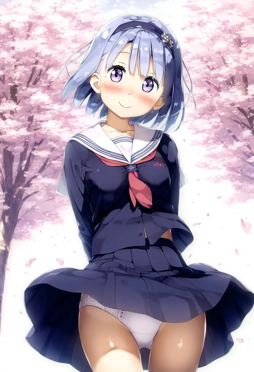 パンチラする銀髪ショートヘア女の子
