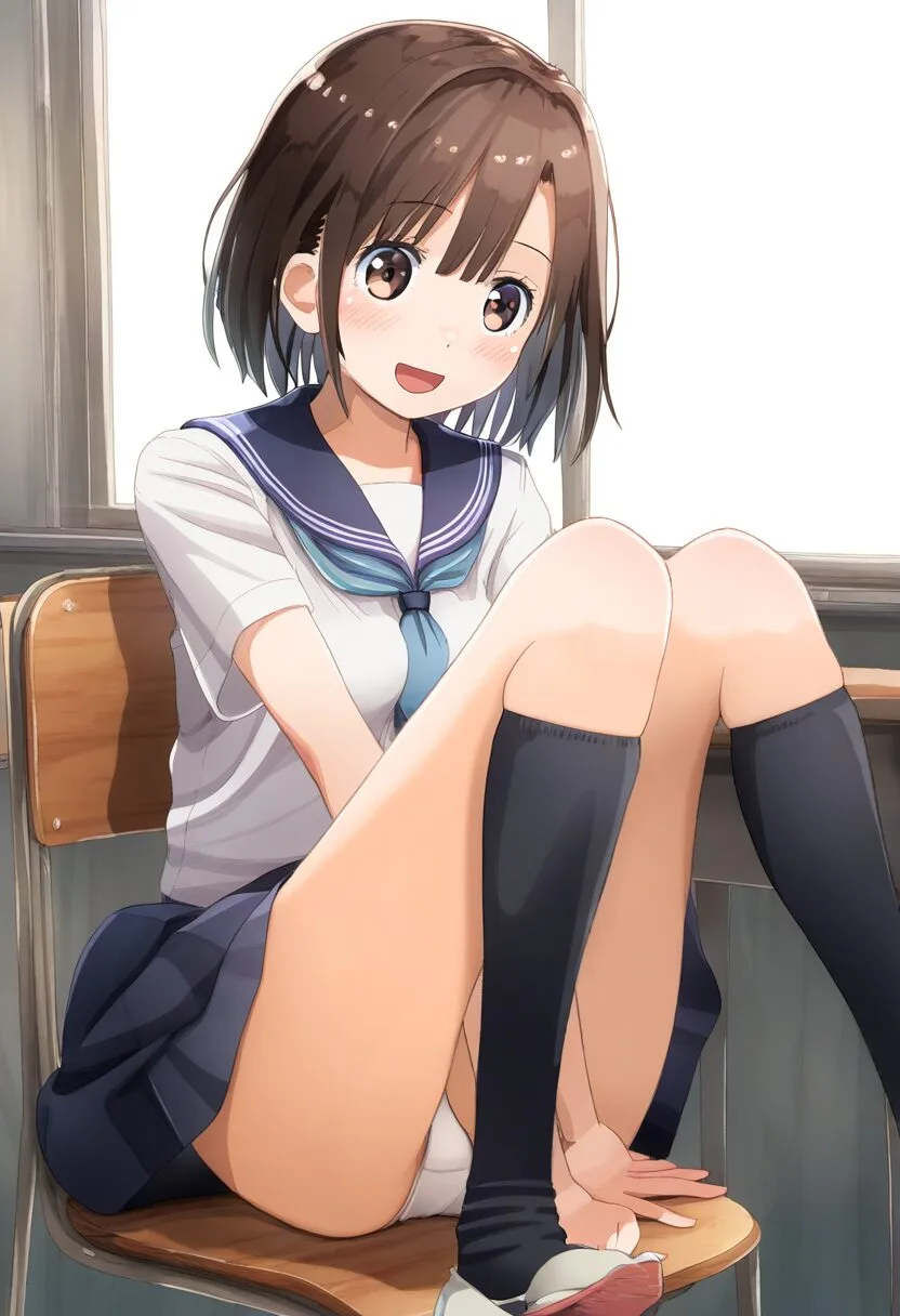ショートボブな茶髪の女子はパンツ見えちゃってる