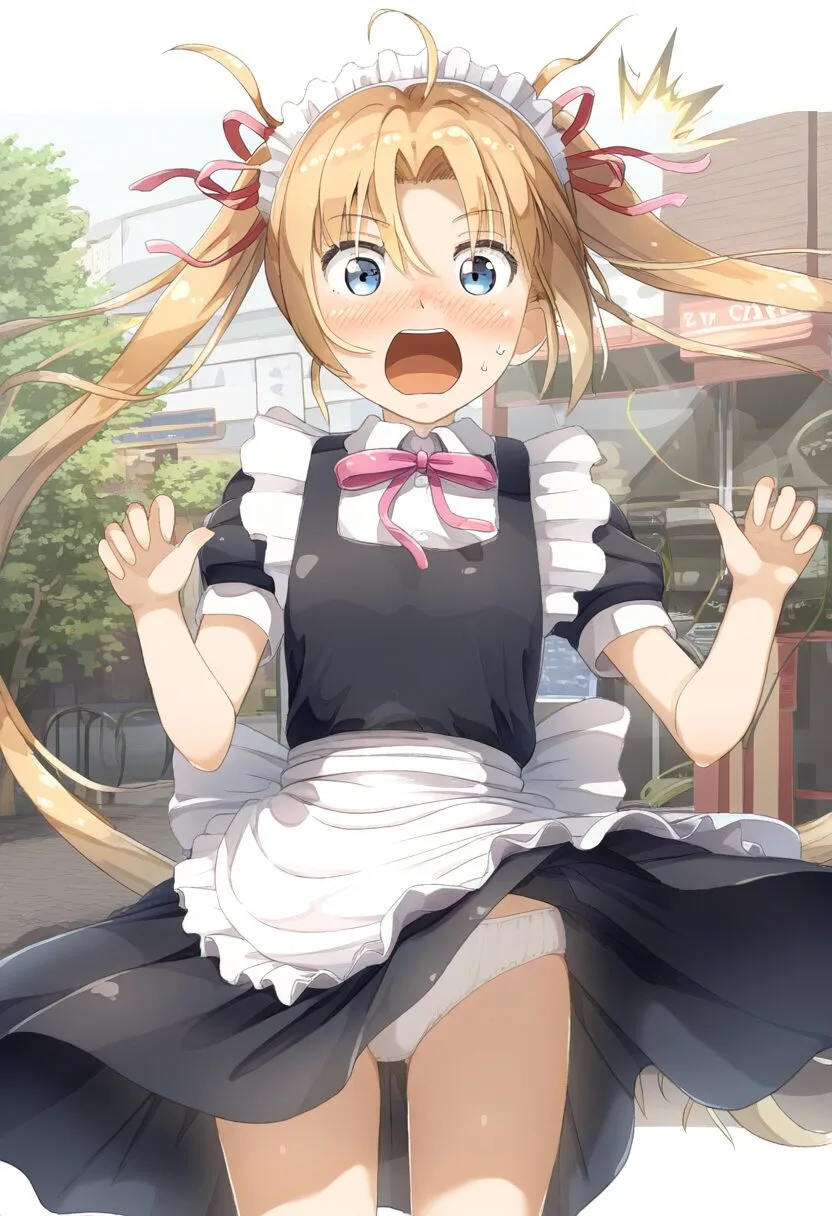 パンツ丸見えになっちゃったツインテール金髪娘