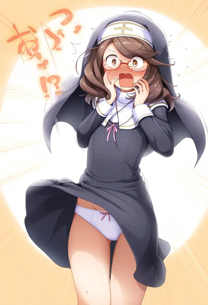 シスターがメイドの格好でパンツ丸見え