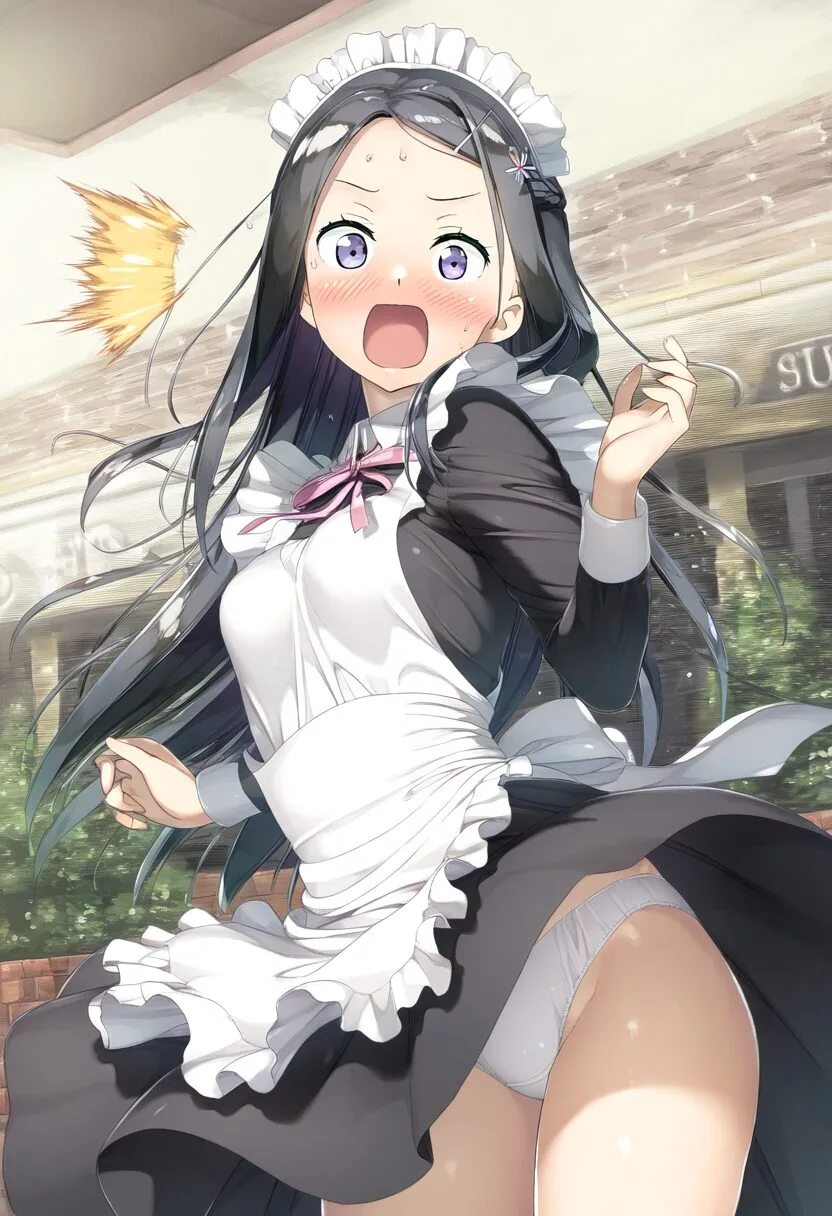 ヘアピンおでこ女子が外で呼び込み中にパンチラ