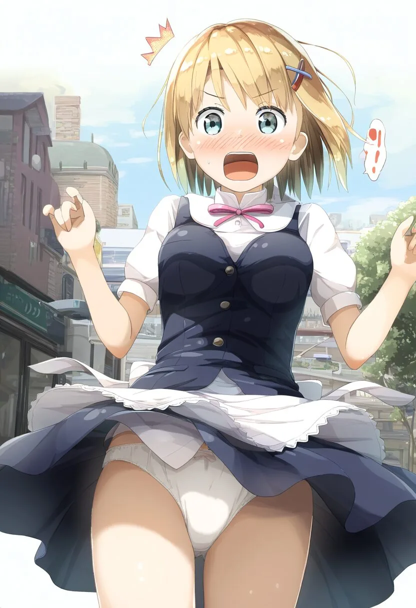 可愛らしい金髪の女の子が外で呼び込み中にパンチラ