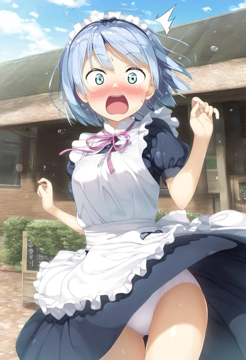 銀髪女の子が外で呼び込み中にパンチラ