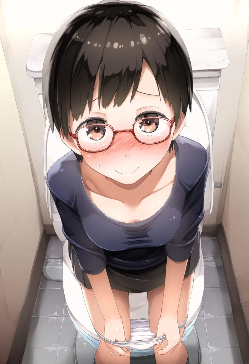 メガネの女の子はトイレの最中
