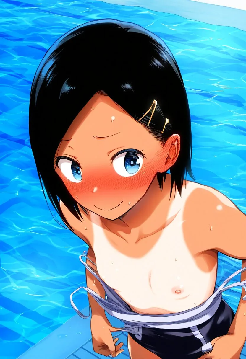おっぱい出した日に焼けた女子-in-pool