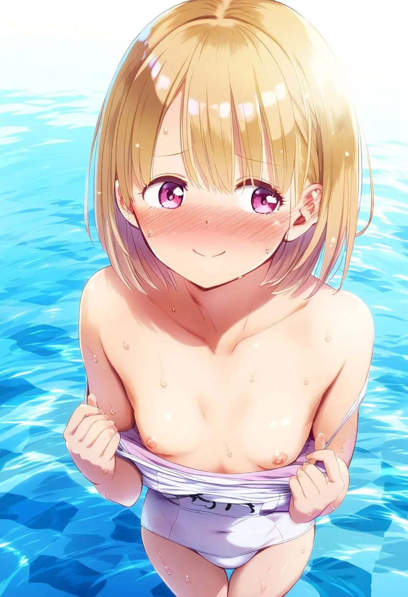 可愛い姫がプールでおっぱい出しちゃった