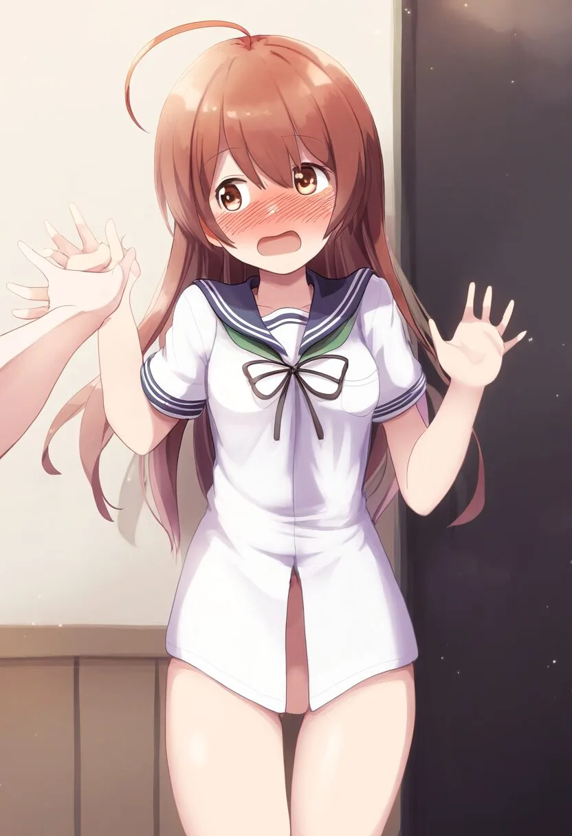 可愛らしいお姉さんはやらかして廊下にボトムレスで立たされる