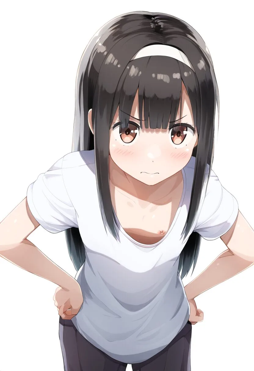 怒っている黒い髪とヘアバンドの女子