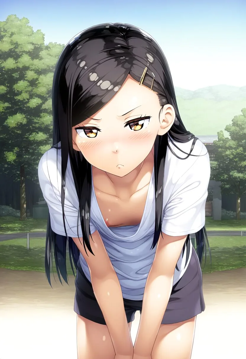 黒髪のお嬢は怒っているのに乳首見えてる