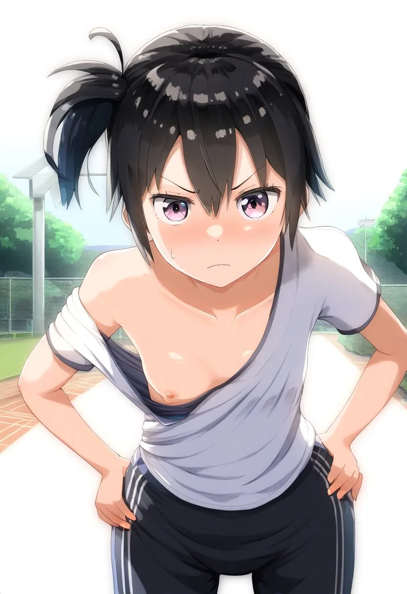 サイドテールな彼女は乳首見えてる