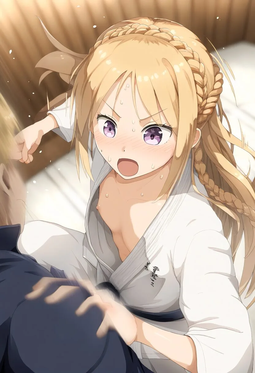 金髪の女の子と柔道中に乳首チラリ