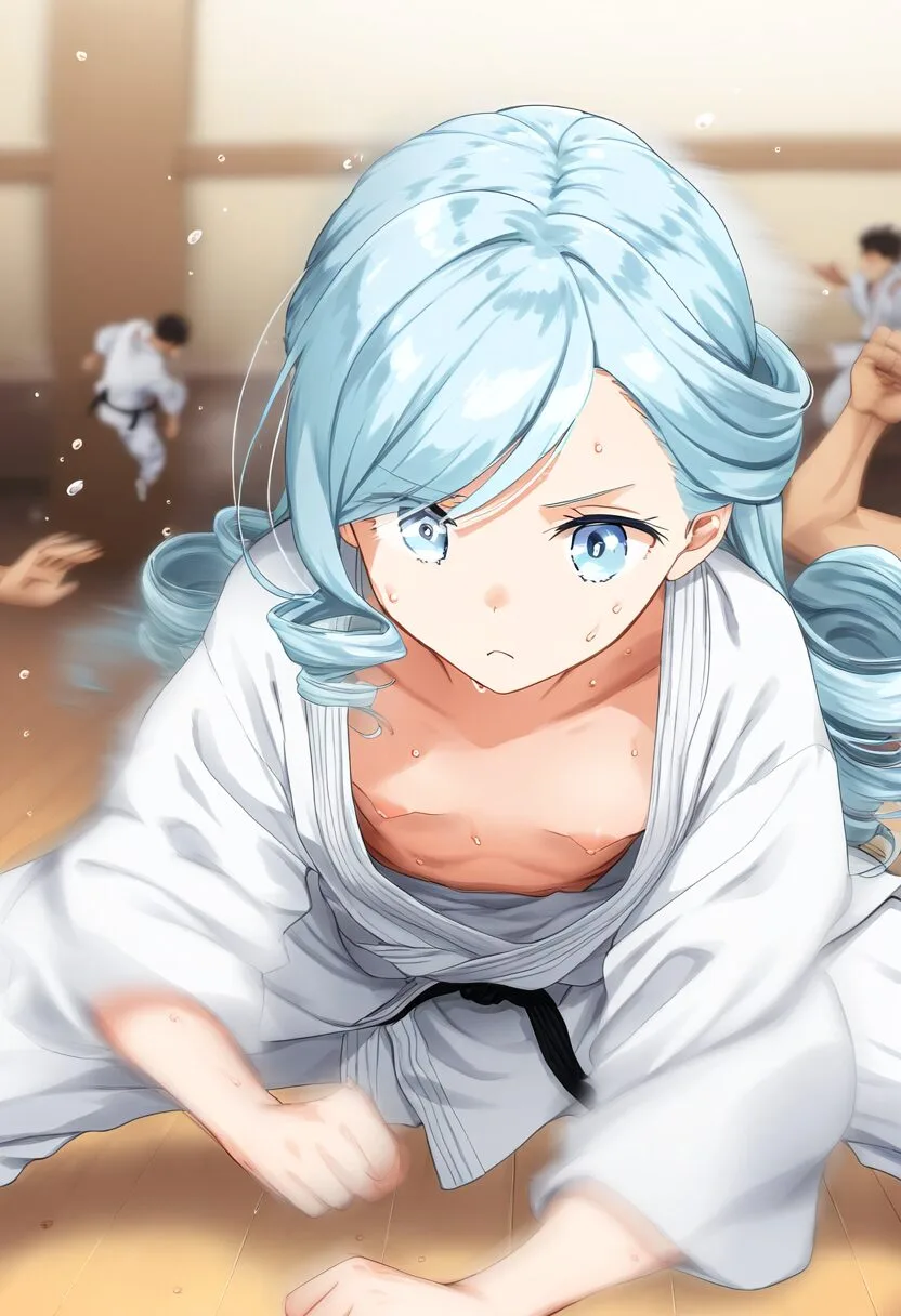 柔道中に胸ポロリな可愛い銀髪女子