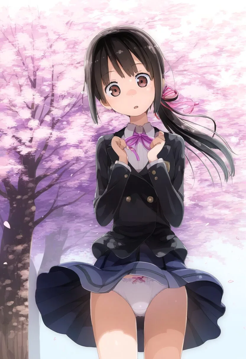 パンチラに気づいていないのが可愛いポニテな彼女