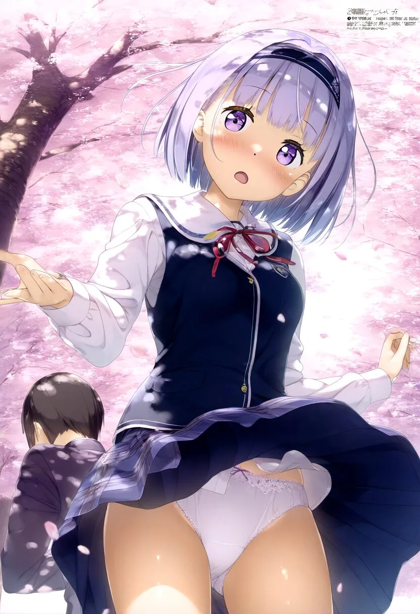 パンチラに気づいていないのが可愛い銀髪ショートの女子