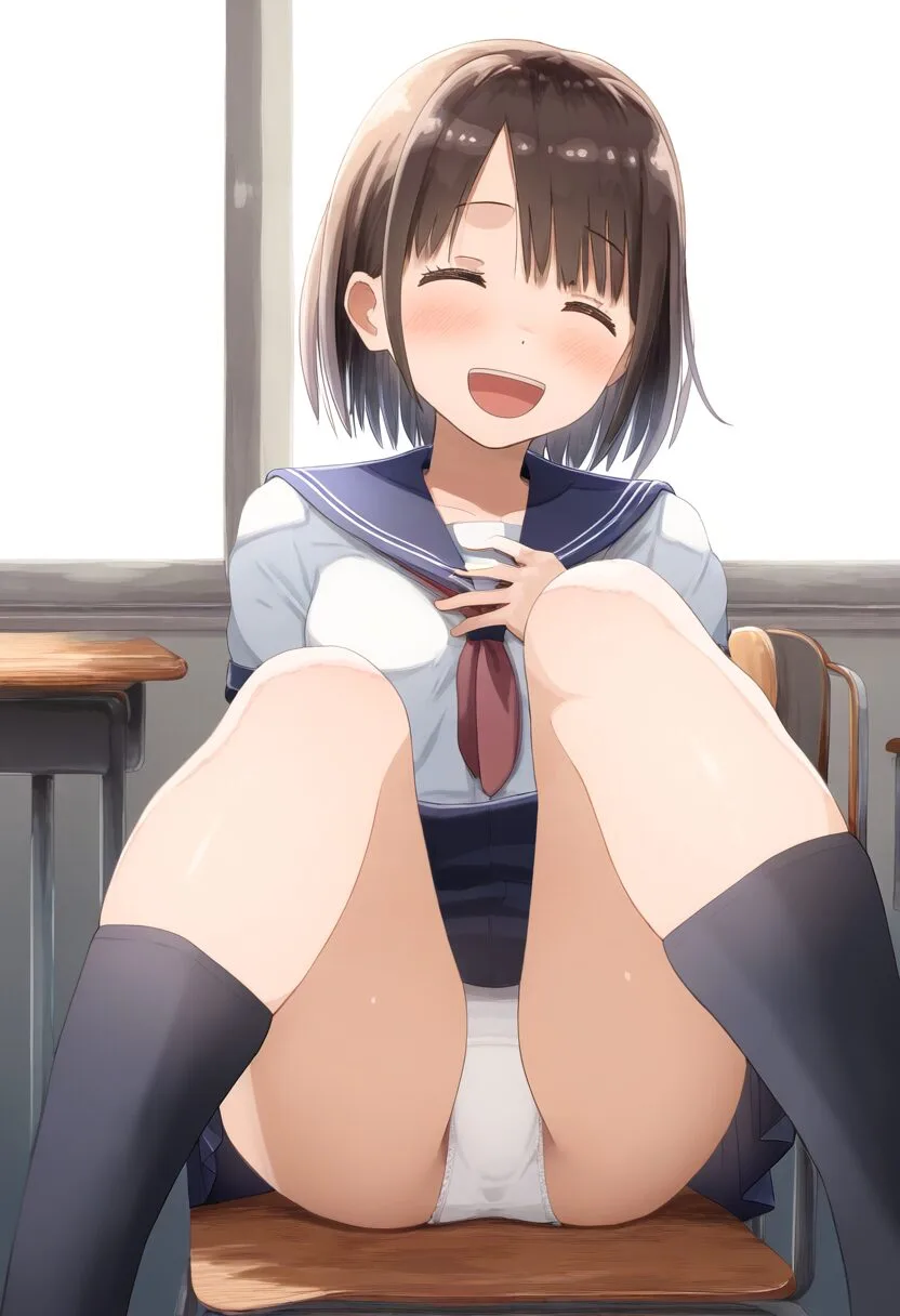 丸見えなショートボブな茶髪の女子