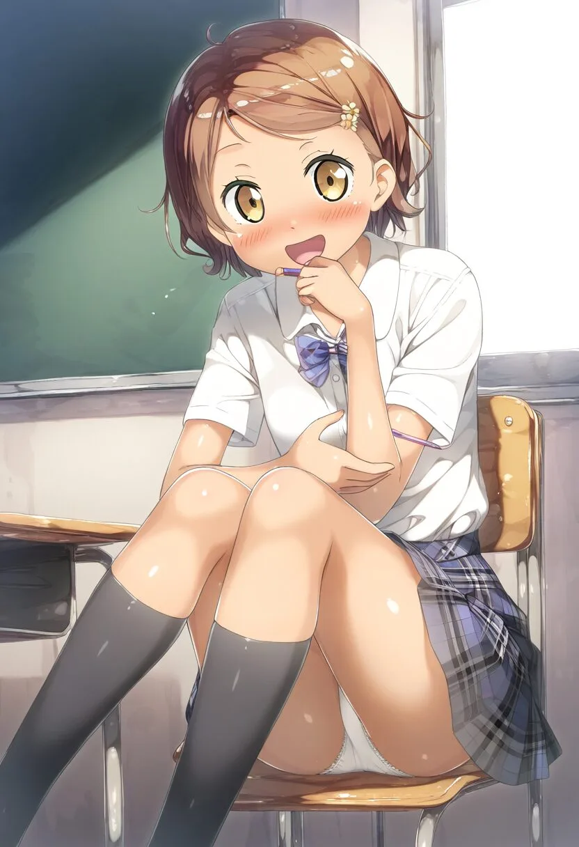 茶髪ウェービーヘアー女の子はパンツ見えちゃってる